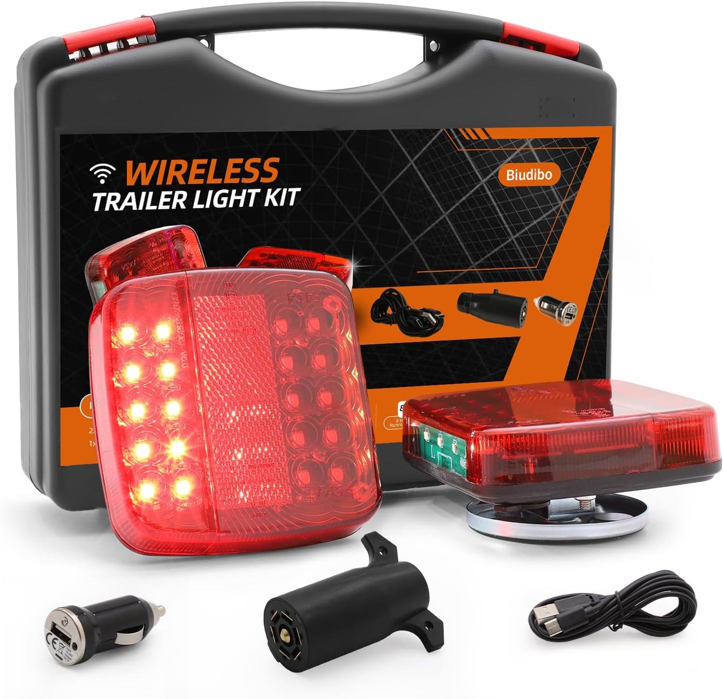 Wireless Magnetic LED Trailer Lights, Rechargeable, Portable with Turn Signal/Brake/Running Functions for Trucks, RVs, Boats, Campers & Caravans