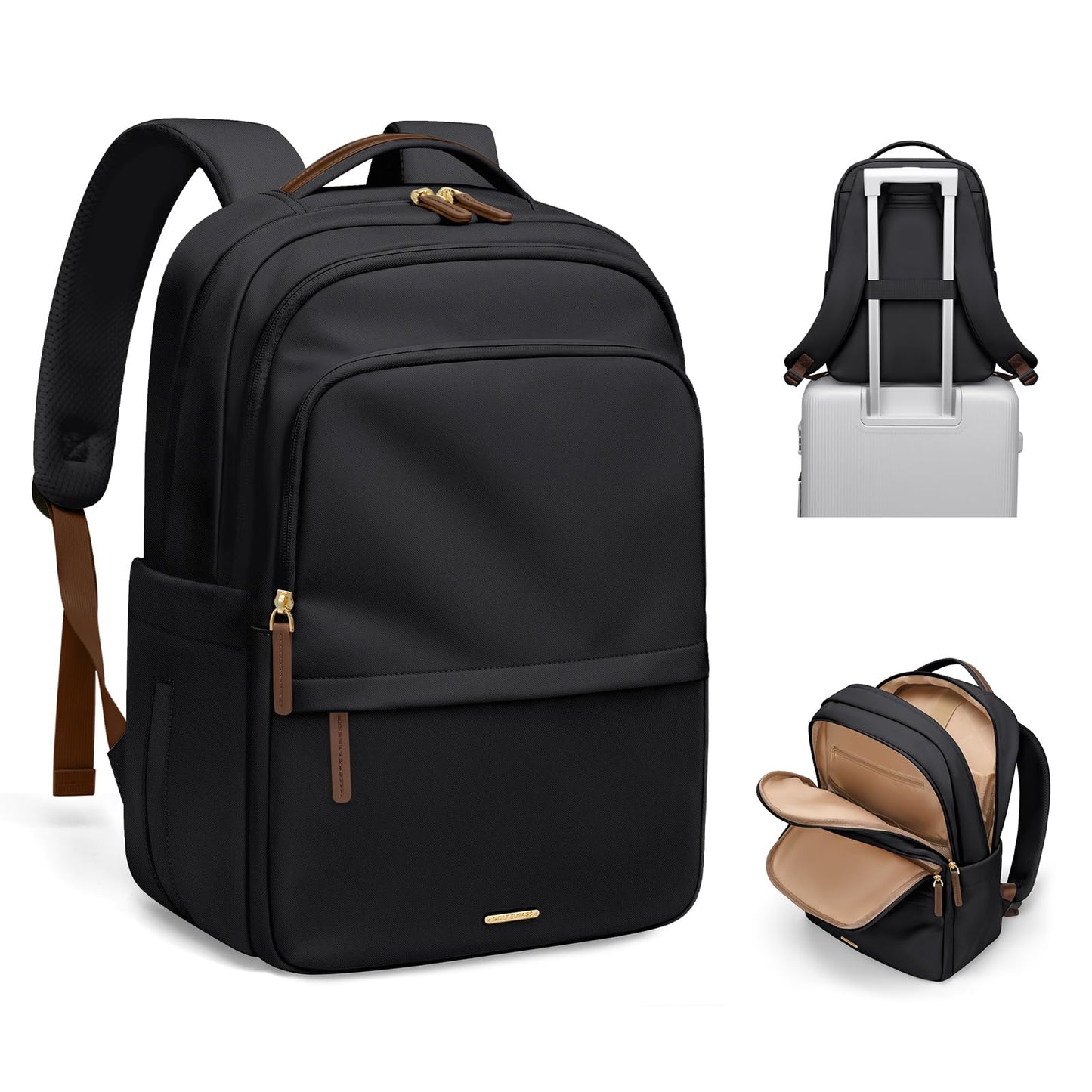 Multifunctional Laptop Backpack for Work Travel Leisure Water-Resistant Multiple Compartments Business Backpack for Women Fits 15.6 Inch Notebook (Black)