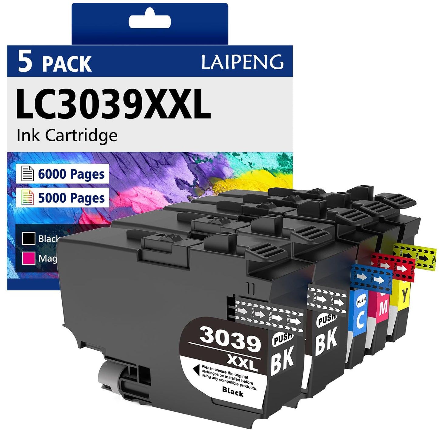 LC3039 XXL Ink Cartridges 5-Pack Ultra High-Yield Compatible for Brother LC3037 LC3039 XXL for MFC-J5845DW MFC-J5845DWXL MFC-J5945DW MFC-J6545DW MFC-J6545DWXL MFC-J6945DW Printer (5-Pack, BK*2/C/M/Y)