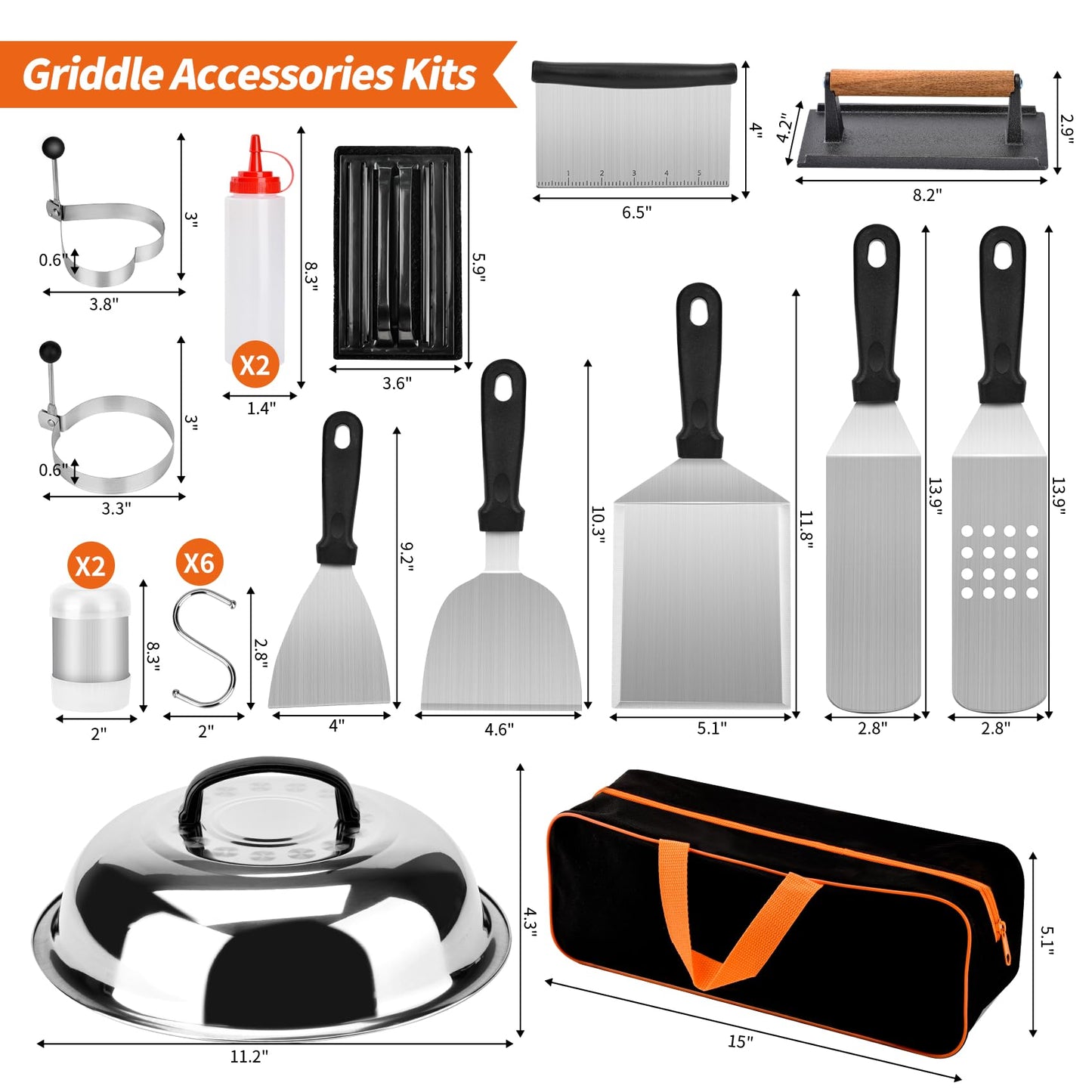 Bbcuepro 22 PCS Griddle Accessories Kit - Stainless Steel Flat Top Grill BBQ Spatula Set for Outdoor Barbecue Camping Cooking