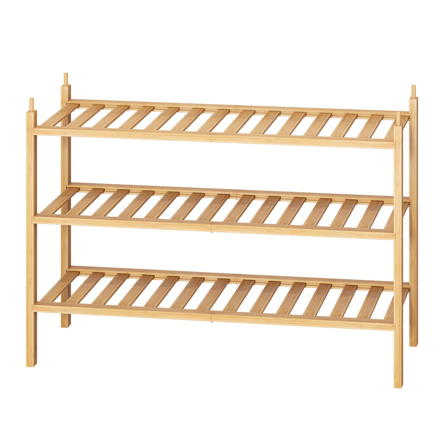 FILWH Bamboo Shoe Rack Stackable Shoe Shelf Storage Organizer for Unit Entryway Hallway and Closet Sturdy Freestanding Shoe Shelf (Natural, 3-Tier/27 * 11 * 18.3IN)