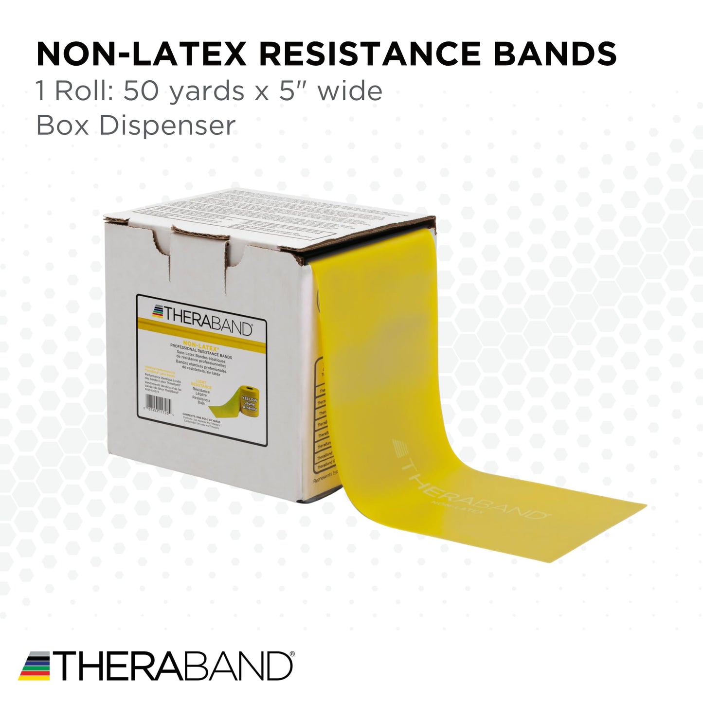 TheraBand Resistance Band 50 Yard Roll, Thin Yellow Non-Latex Professional Elastic Bands for Upper & Lower Body Exercise, Physical Therapy, Pilates, & Rehab, Dispenser Box, Beginner Level 2