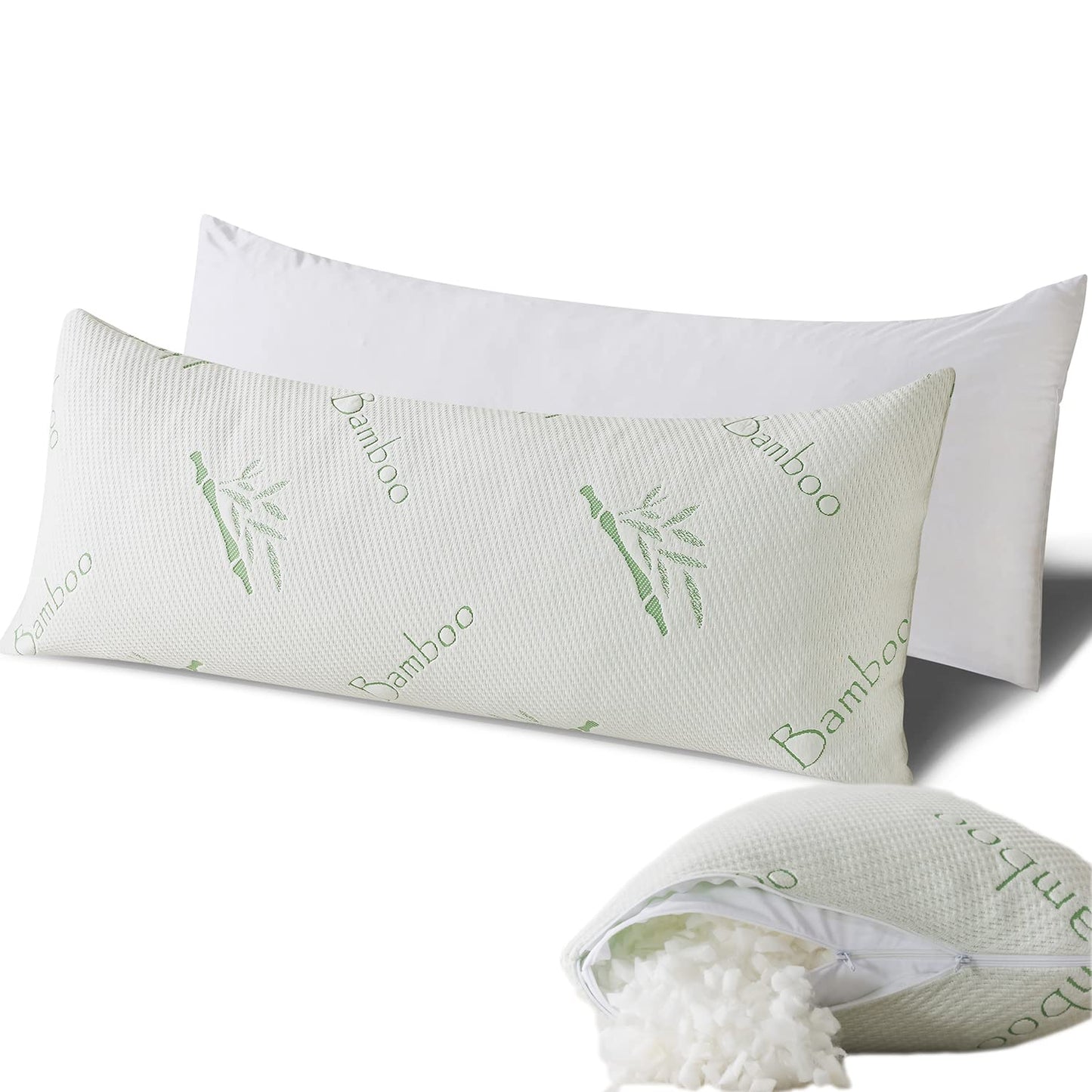 Full Body Pillow for Adults Shredded Memory Foam Long Pillow for Sleeping with Removable Bamboo Cover Firm Hug Pillows for Side and Back Sleepers 20x54