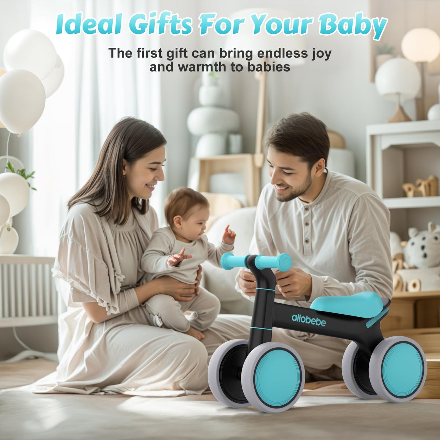 allobebe Baby Balance Bike, Toddler Bike for 12-36 Months Boys Girls, 4 Silence Wheels & Soft Seat, Ride on Toys for Toddlers 1-3, 1 Year Old Boy Birthday Gift