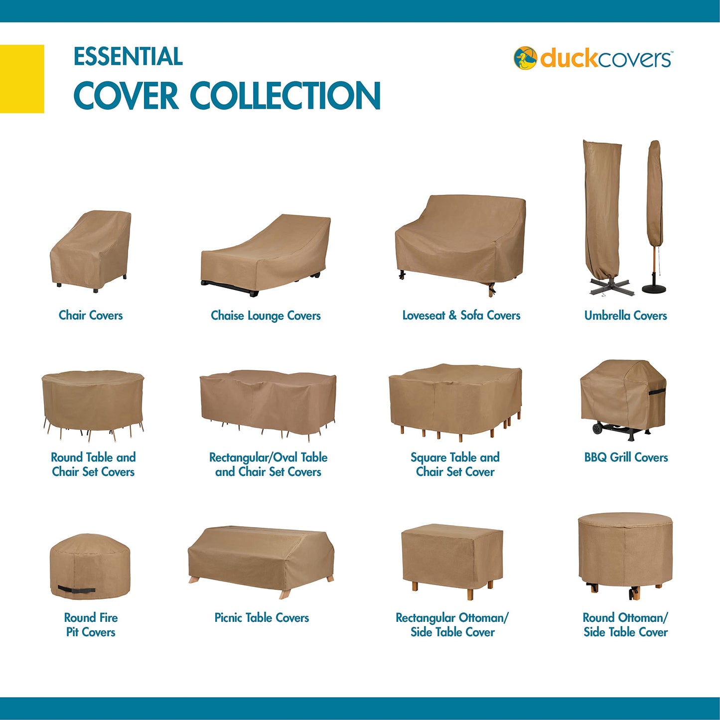 Duck Covers ETO10984 Essential Cover, Fits Outdoor Rectangular/Oval Patio Table and Chair Sets 109". Long