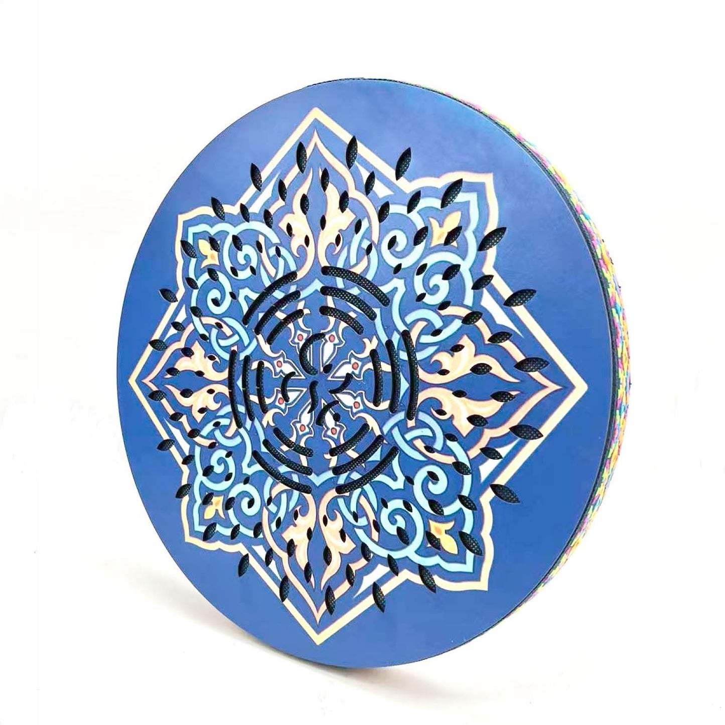 summvox 12INCH Ocean Drum,Sound Healing,Rain Disk "Water-Fall",Onomatopoeic Music,Gift For Yoga Meditation Performance Accompaniment(Blue Flower)