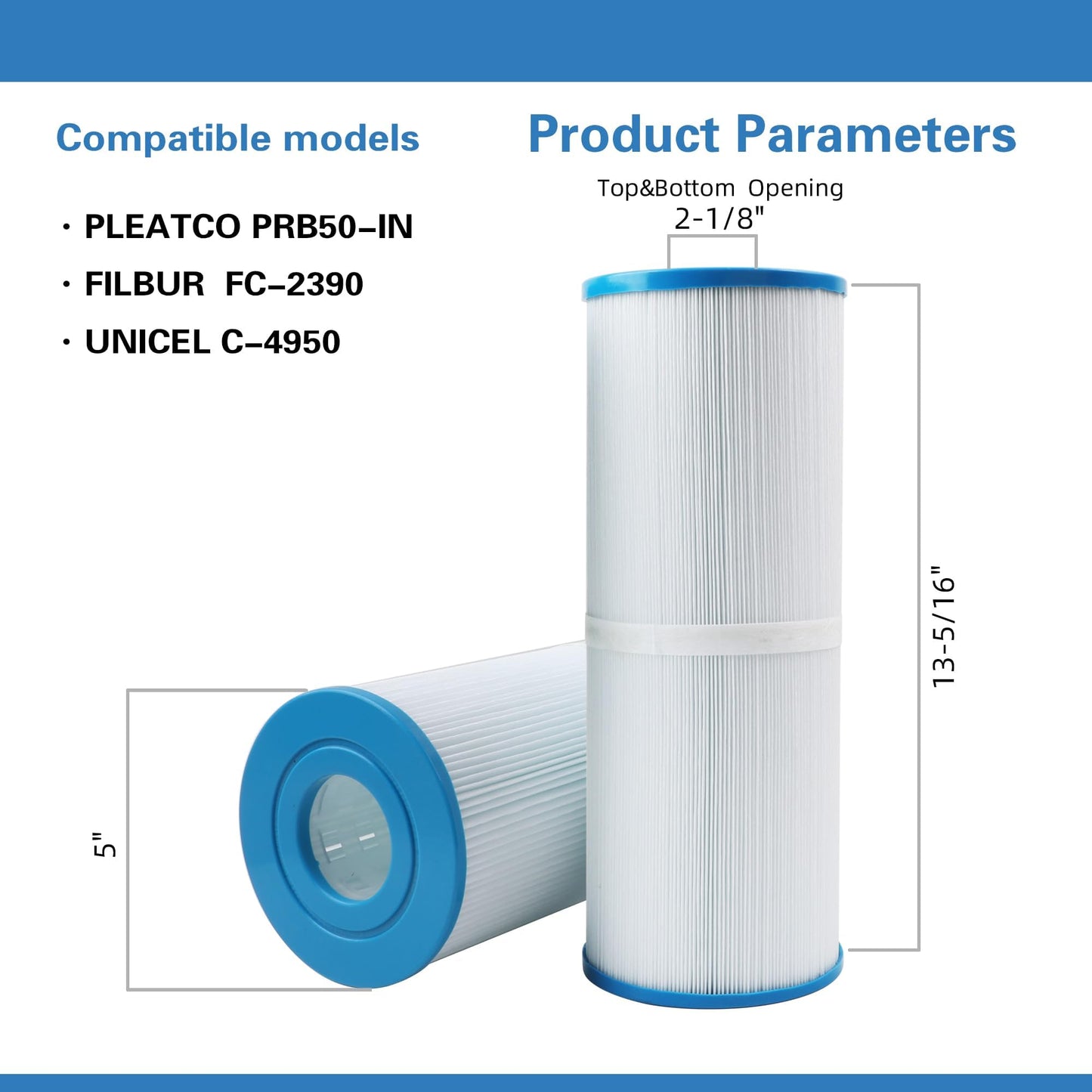 AMIBRON PRB50-IN Spa Filters, Replaces For Unicel C-4950, Filbur FC-2390, 03FIL1600, 373045, Compatible For Jacuzzi J210/J220/J235/J245/J275, 50 sq.ft 5X13 Drop in Hot Tub filter 2 Pack