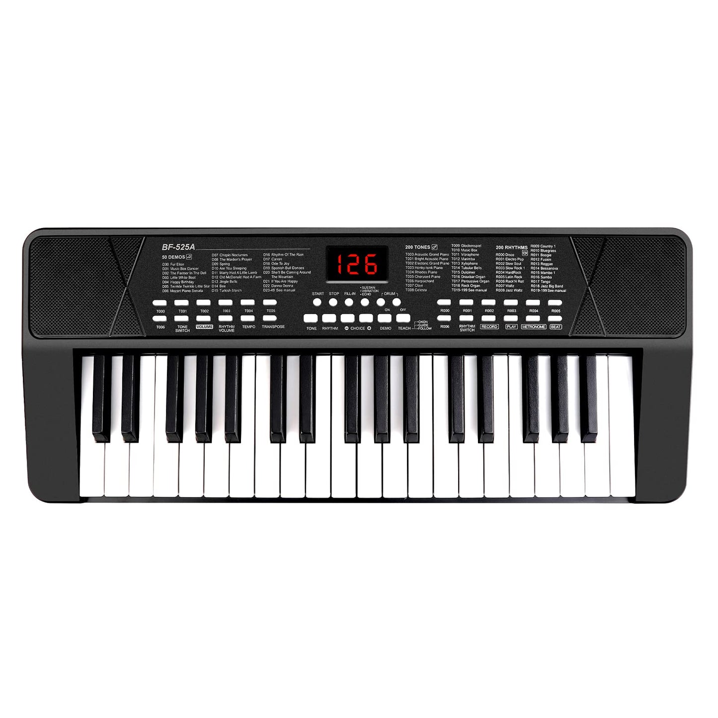 M SANMERSEN Piano Keyboard for Beginners 37 Keys Built-in 1200mA Rechargeable Battery Electronic Piano Keyboards Portable Music Pianos Keyboard with Mic LED Screen Teaching Gift for Beginners, Black
