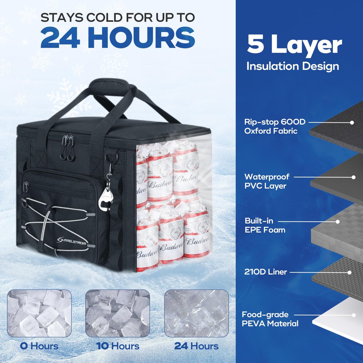 Maelstrom Soft Cooler Bag - 30 Can Collapsible, Insulated Ice Chest for Camping, Kayaking, Beach - Black