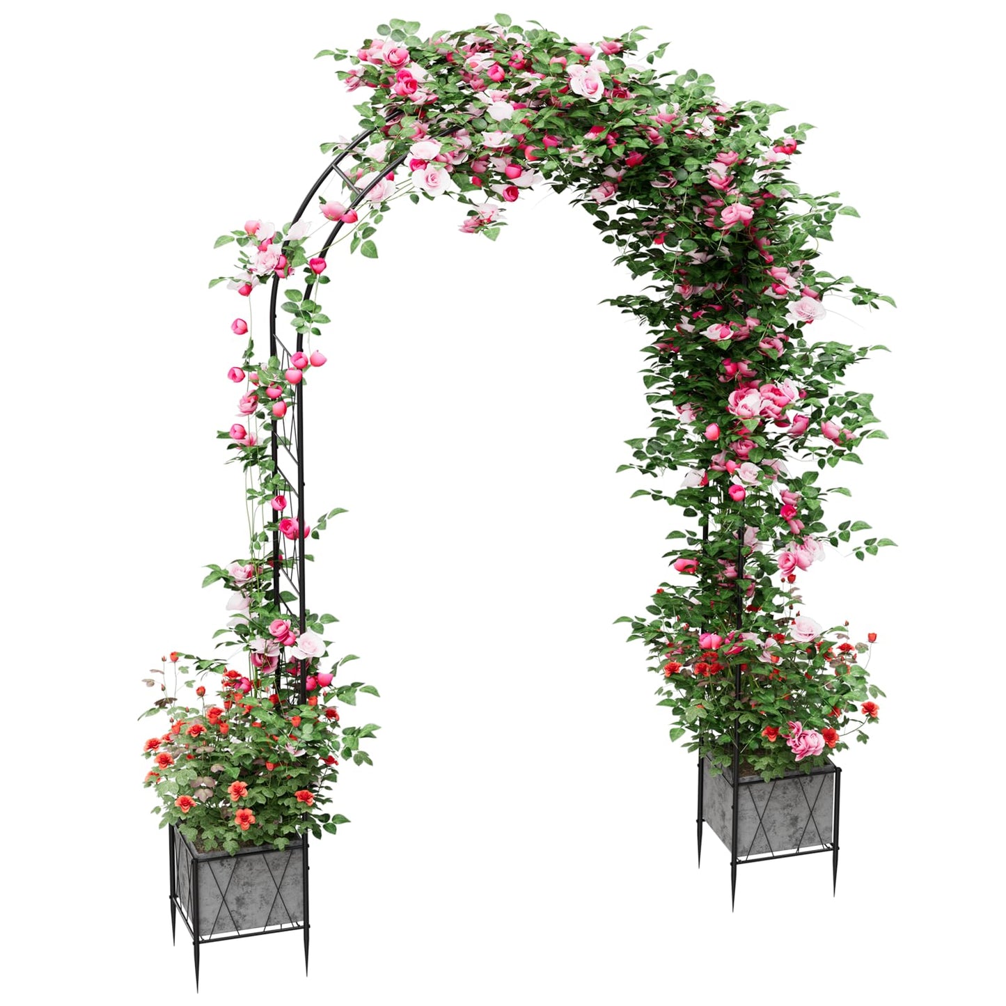 Garden Arch Arbor Trellis with Planter Boxes 8.2 Ft Metal Arch Trellis for Climbing Plants Outdoor, Wedding Arches Backdrop Stand for Ceremony, Backyard, Decorations Pergola, Black