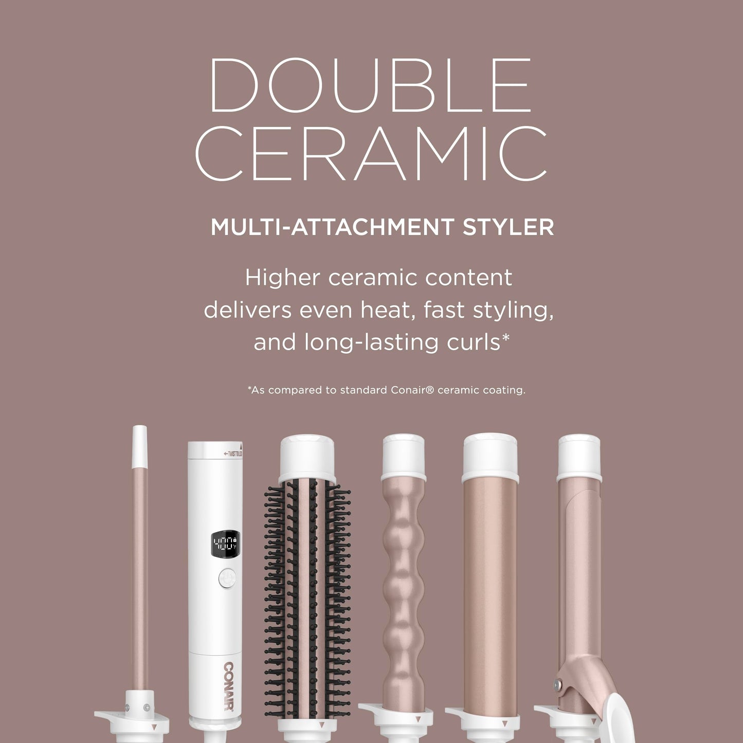 Conair Double Ceramic Multi-Attachment Hair Styler, 5-in-1 Curling Wand Set to Create Curls, Waves, and Blowouts, Ceramic Technology Eliminates Damaging Hot Spots, Hair Curler