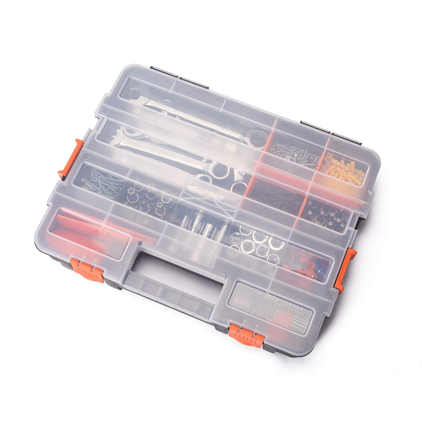 Makitoyo Tool Box Organizers, Interlocking Black Small Parts Organizer for Fasteners, Parts and Crafts w/Removable Dividers, 2 Pieces Pack, Black & Orange