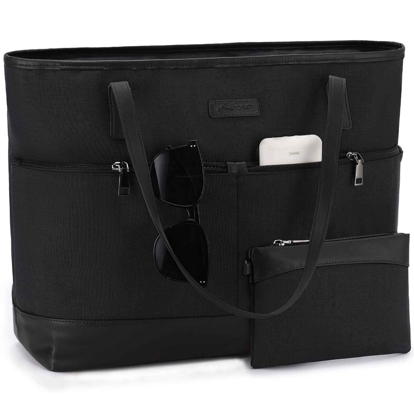 Laptop Tote Bag for Women, Kasqo 15.6 inch Water Resistant Work Shoulder Bag Teacher Computer Bag for Travel Office with Luggage Sleeve Black
