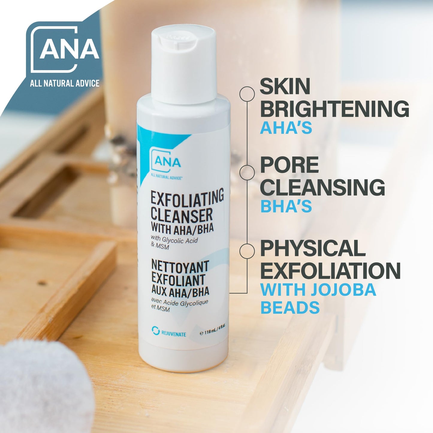 All Natural Advice Exfoliating Cleanser, 118 mL with Organic Botanicals, AHA BHA Exfoliant, Glycolic Acid, Salicylic Acid, MSM & Aloe | Exfoliating Face Wash & Pore Minimizer | Canadian Skin Care