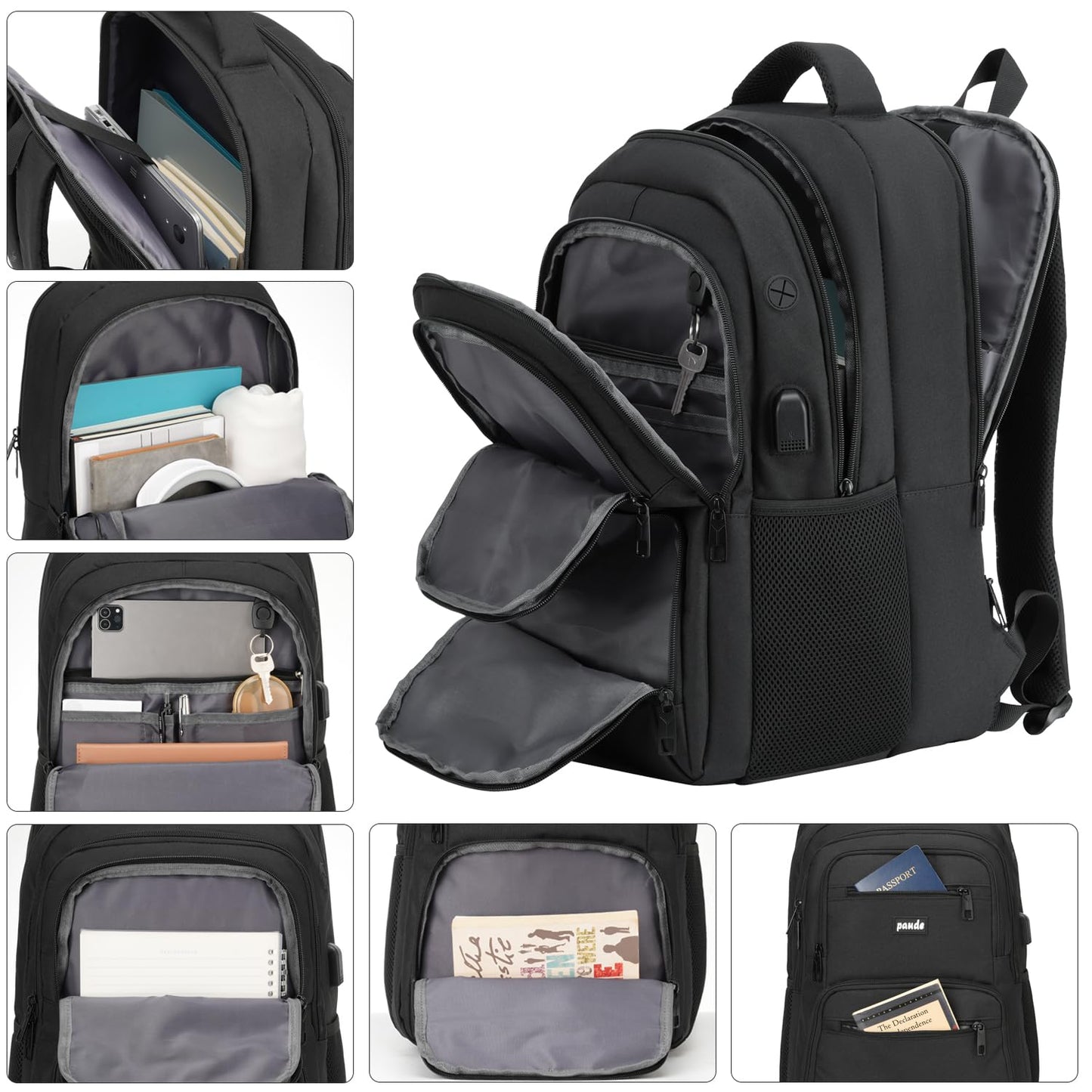 Paude Laptop Backpack,School Backpack Large Bookbag with USB for High School College Students Office Business,Waterproof