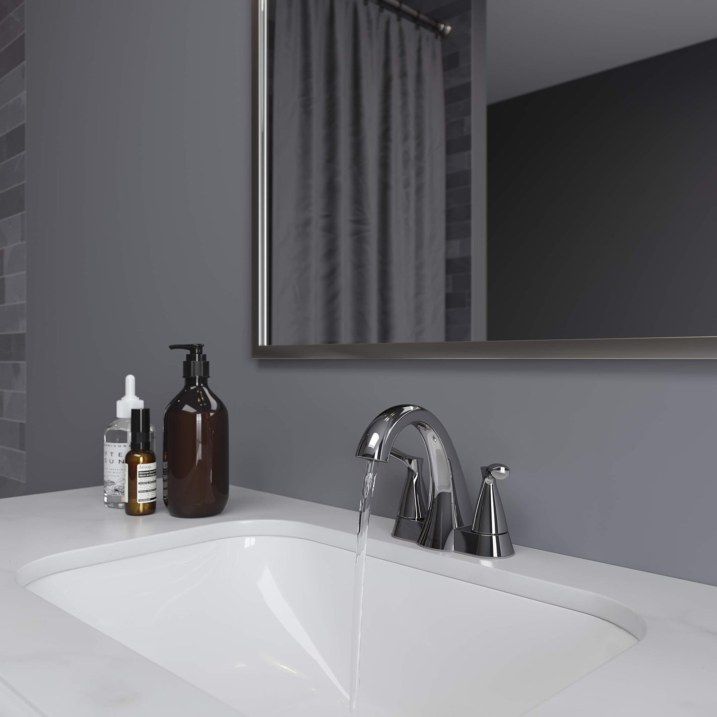 Pfister Masey Polished Chrome Bathroom Faucet, 2-Handle 4-inch Centerset Bathroom Vanity Faucet with Push & Seal Bathroom Sink Drain, Bathroom Décor, 3-Hole Bathroom Sink Faucet