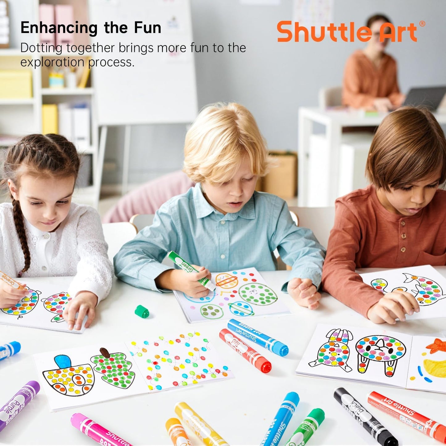 Shuttle Art Dot Markers, 36 Colors WashableDot Art Markers with Free Activity Book, Fun Art Supplies for Kids Toddlers and Preschoolers, Non Toxic Water-Based Paint Daubers