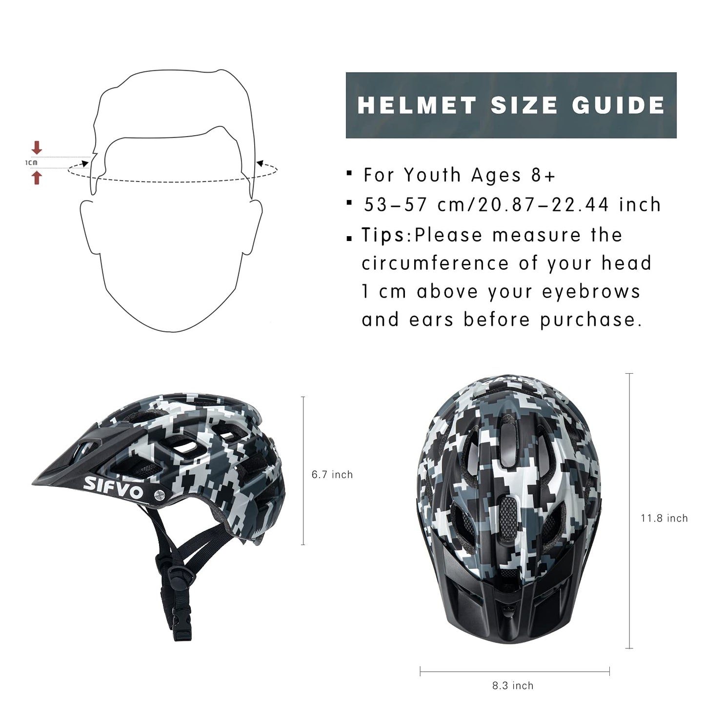 Kids Bike Helmet, SIFVO Kids Helmet Boys and Girls Bike Helmet with Cool Visor Bike Helmet Kids 6+, Youth Bike Helmet Kids Mountain Bike Helmet Lightweight and Sturdy(54-57cm)