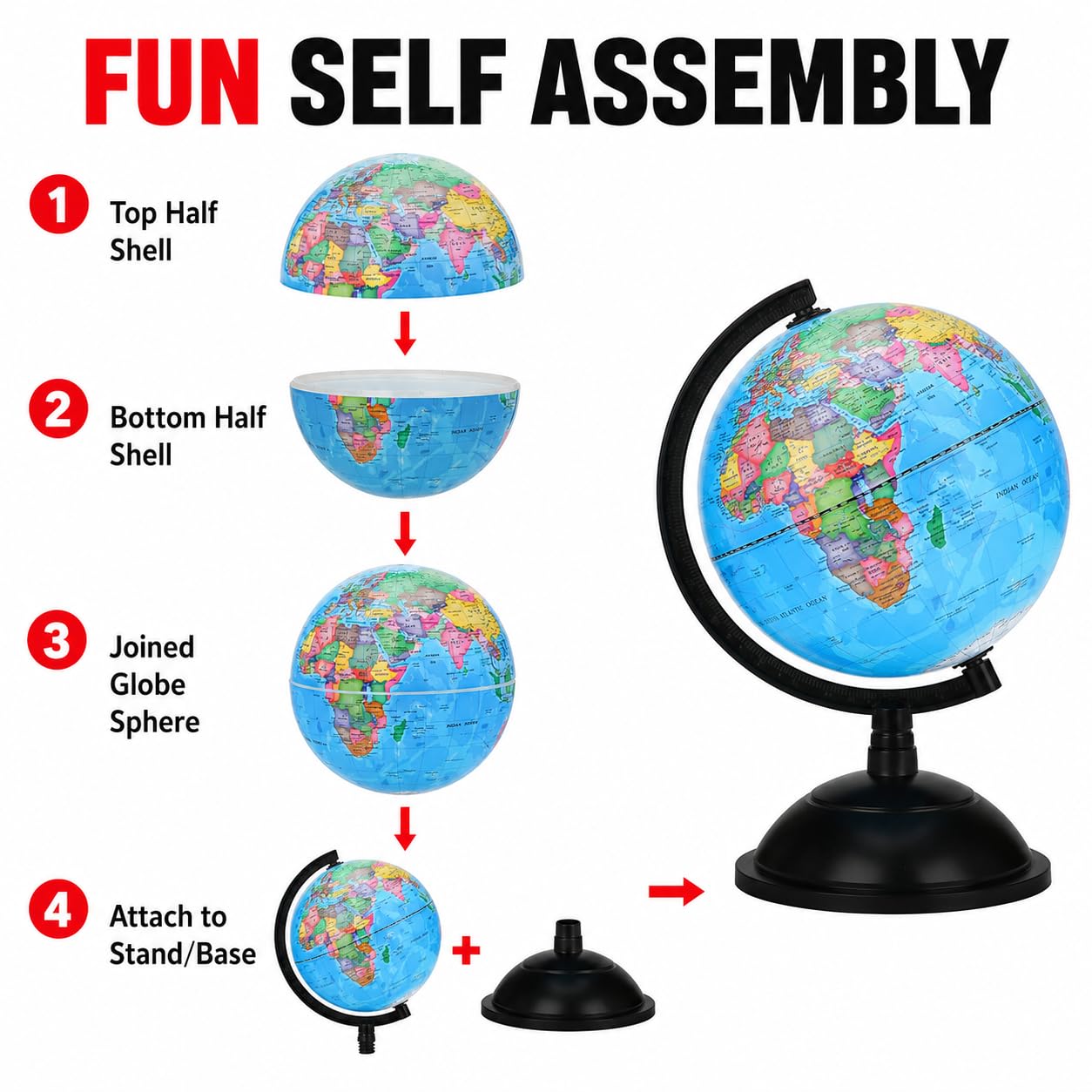 Exerz 20cm Globe Terrestre - Carte en Français - 20cm World Globe in French - Garte politique/éducative/géographique