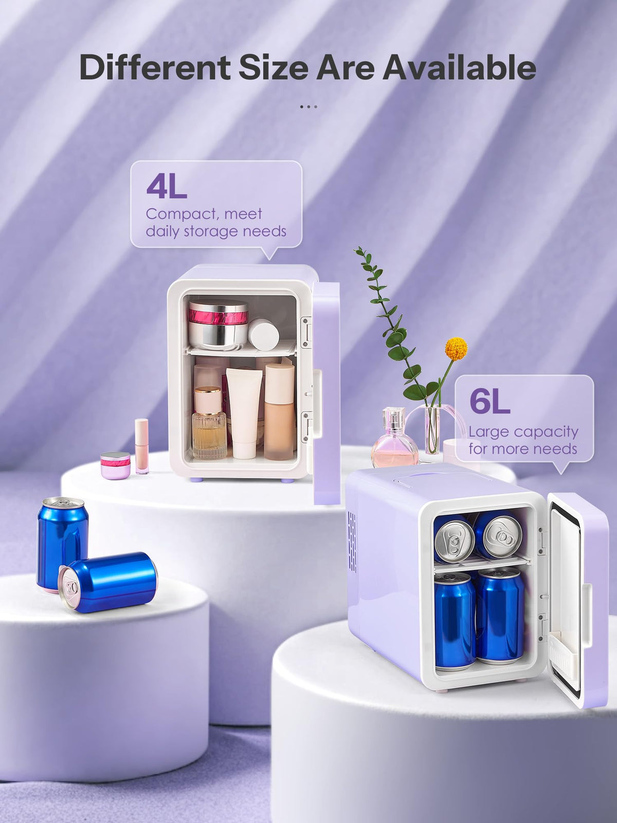 Reemix Skincare Mini Fridge With Dimmable LED Mirror, 4L Mini Makeup Refrigerator for SkinCare, Cosmetics, Food & Drinks, Portable Small Refrigerator for Bedroom, Dorm, Car, Office (Purple)