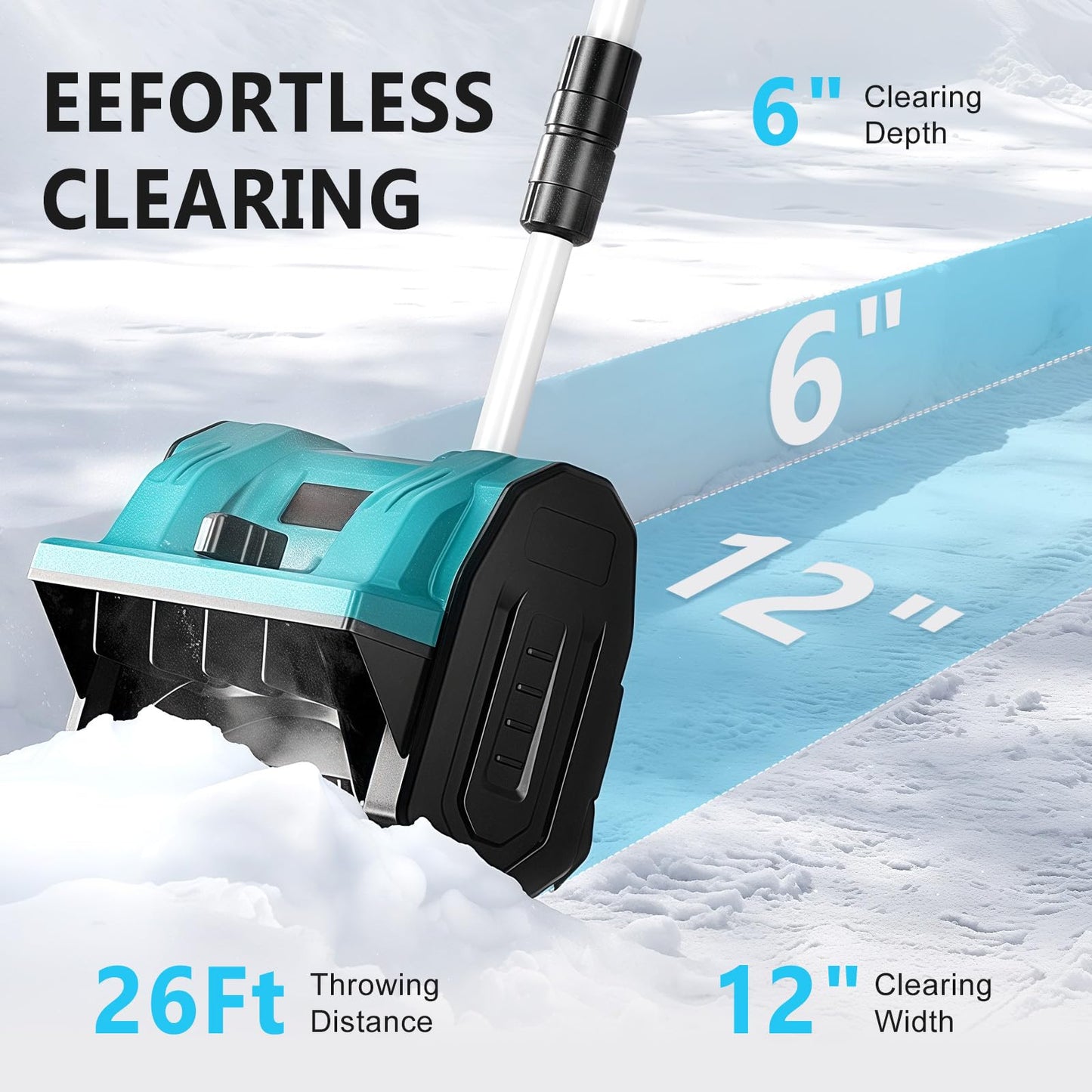 12" Cordless Snow Thrower, 2 x 4.0Ah Batteries - 21V Cordless Snow Blower Shovel, 30cm Width x 15cm Depth Clearing, Brushless Motor, Auxiliary Handle, 3-Direction Adjustable, Compatible with Makita