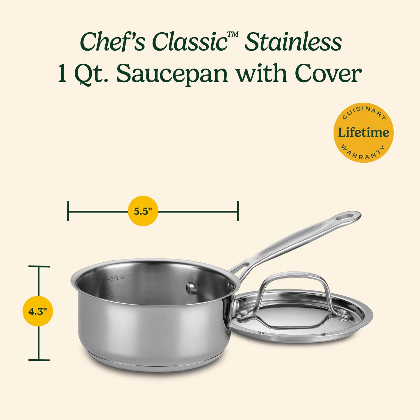 Cuisinart 719-14 Chef's Classic Stainless 1-Quart Saucepan with Cover
