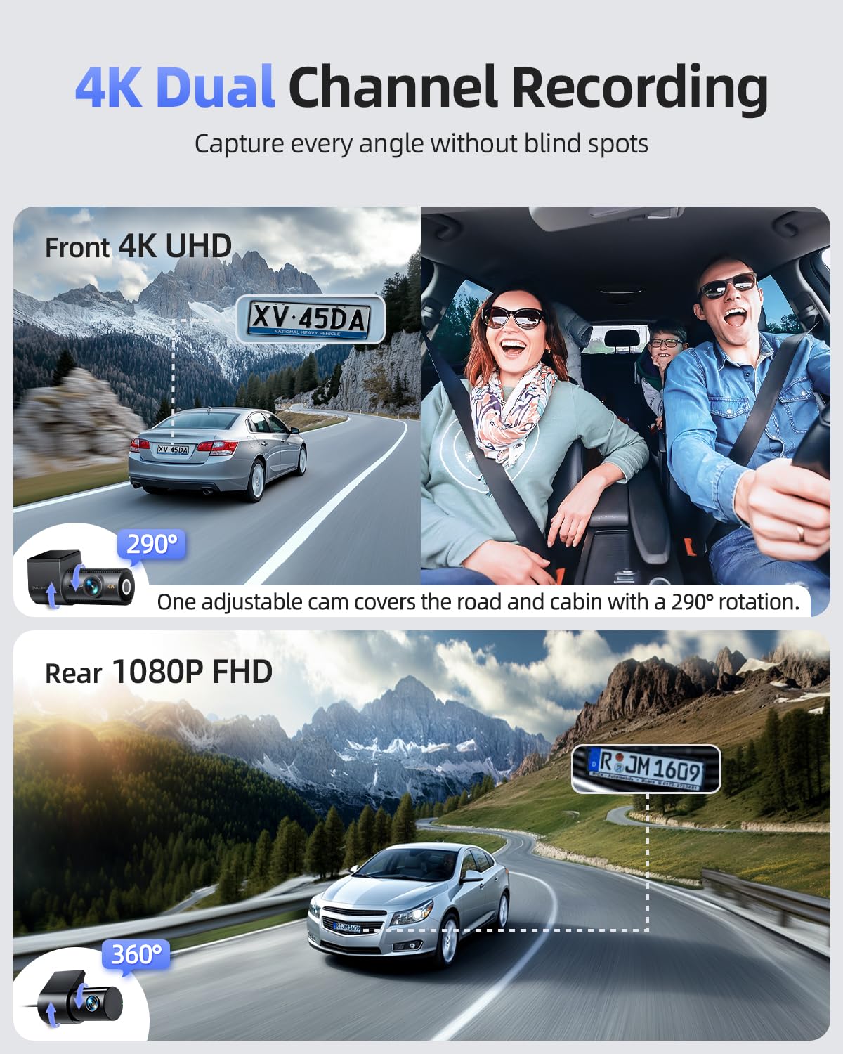 CIEVIE Dash Cam Front and Rear Camera, 5G WiFi & GPS & 64GB Card, 4K+1080P Dual Dash Camera for Cars, 1.5" Display Dashcam, Night Vision, 24H Parking Mode, G-Sensor, Loop Recording, WDR, 170° Angle