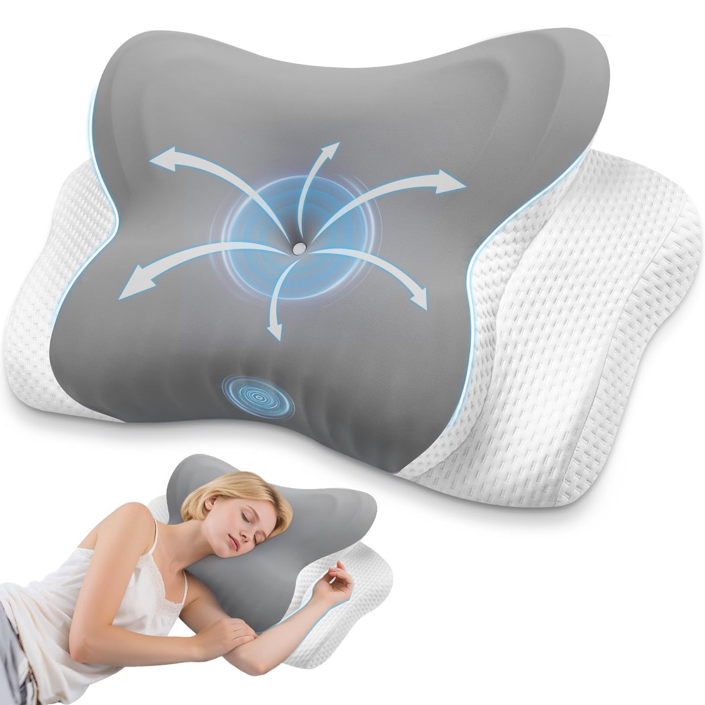 MISSCOZY Memory Foam Pillow for Neck Pain - Cervical Neck Pillow for Side Sleepers Back Stomach Sleepers with Breathable Pillowcase, Ergonomic Pillow for Neck and Shoulder Pain (Grey)