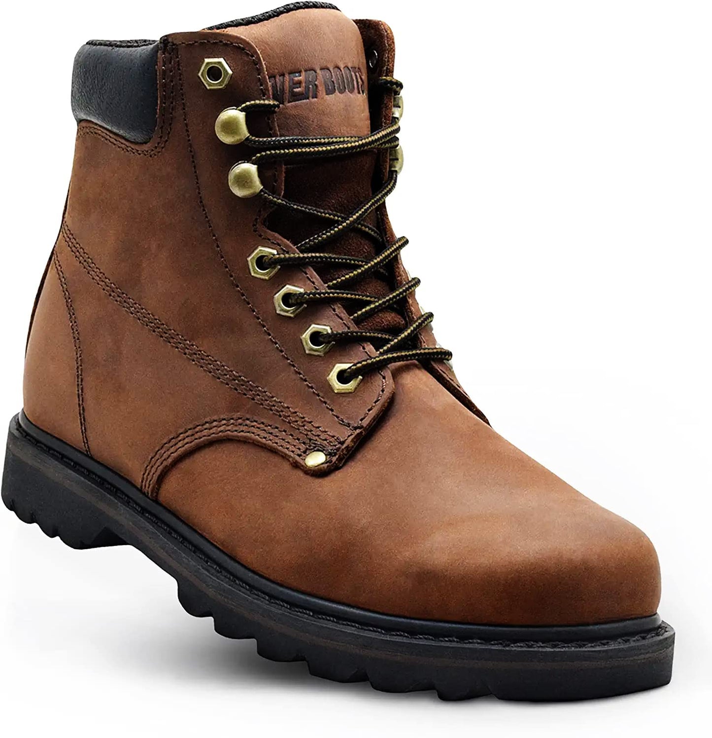 EVER BOOTS "Tank Men's Soft Toe Oil Full Grain Leather Insulated Work Boots Construction Rubber Sole (8 D(M), Darkbrown)