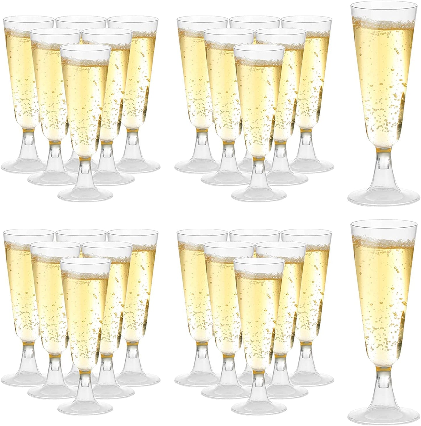 100 Pcs Plastic Champagne Flutes, Disposable Clear Champagne Glasses, 5oz Plastic Wine Glasses, Assemble Plastic Champagne Cups for Party Wedding Cocktail Cups