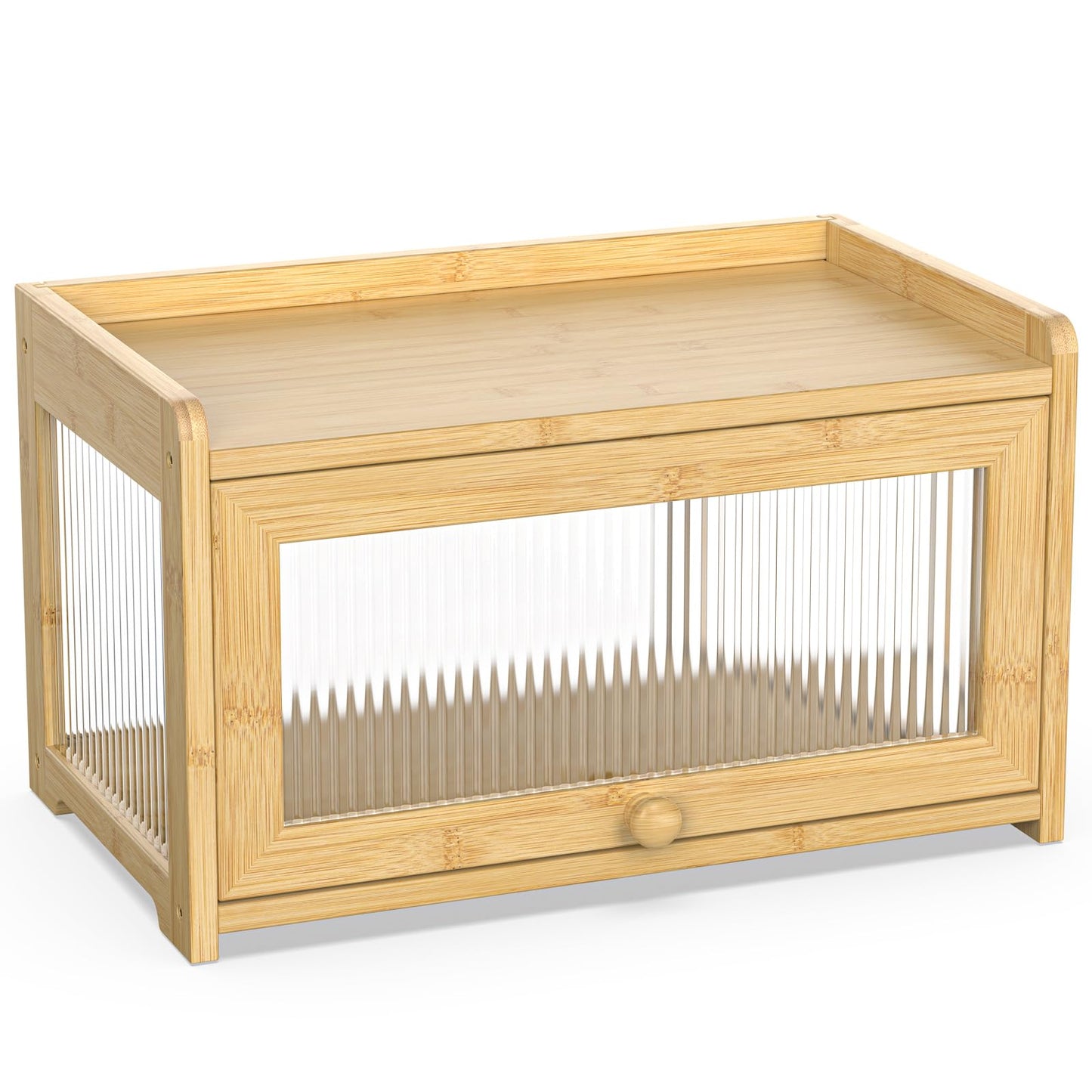 BAMBANG Extra Large Bamboo Bread Box for Kitchen Counter, Bread Storage Container Farmhouse Bread Box with 3 Sides Wavy & Back Clear Window, Breadbox Bread Bin Holder for Homemade Bread, Natural