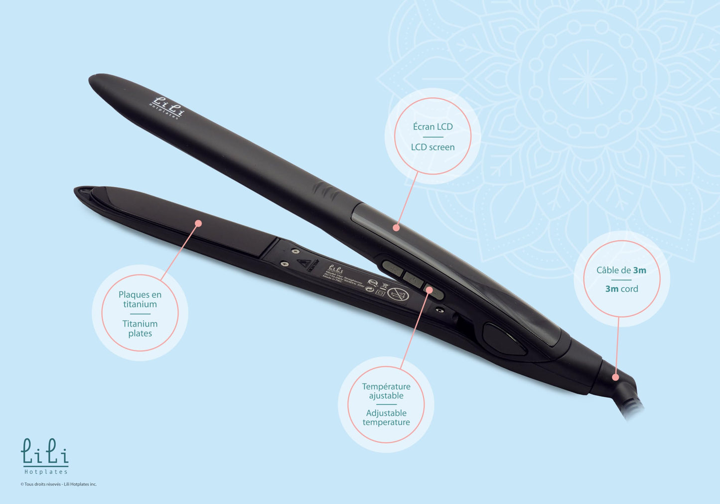 LILI HOTPLATES Classic Hair Straightener - 1 inch Titanium Plate | Professional Flat Iron 265-470Β°F Adjustable Temperature with LCD Screen | 3m Extra Long Power Cord | Fer Plat Professionnel