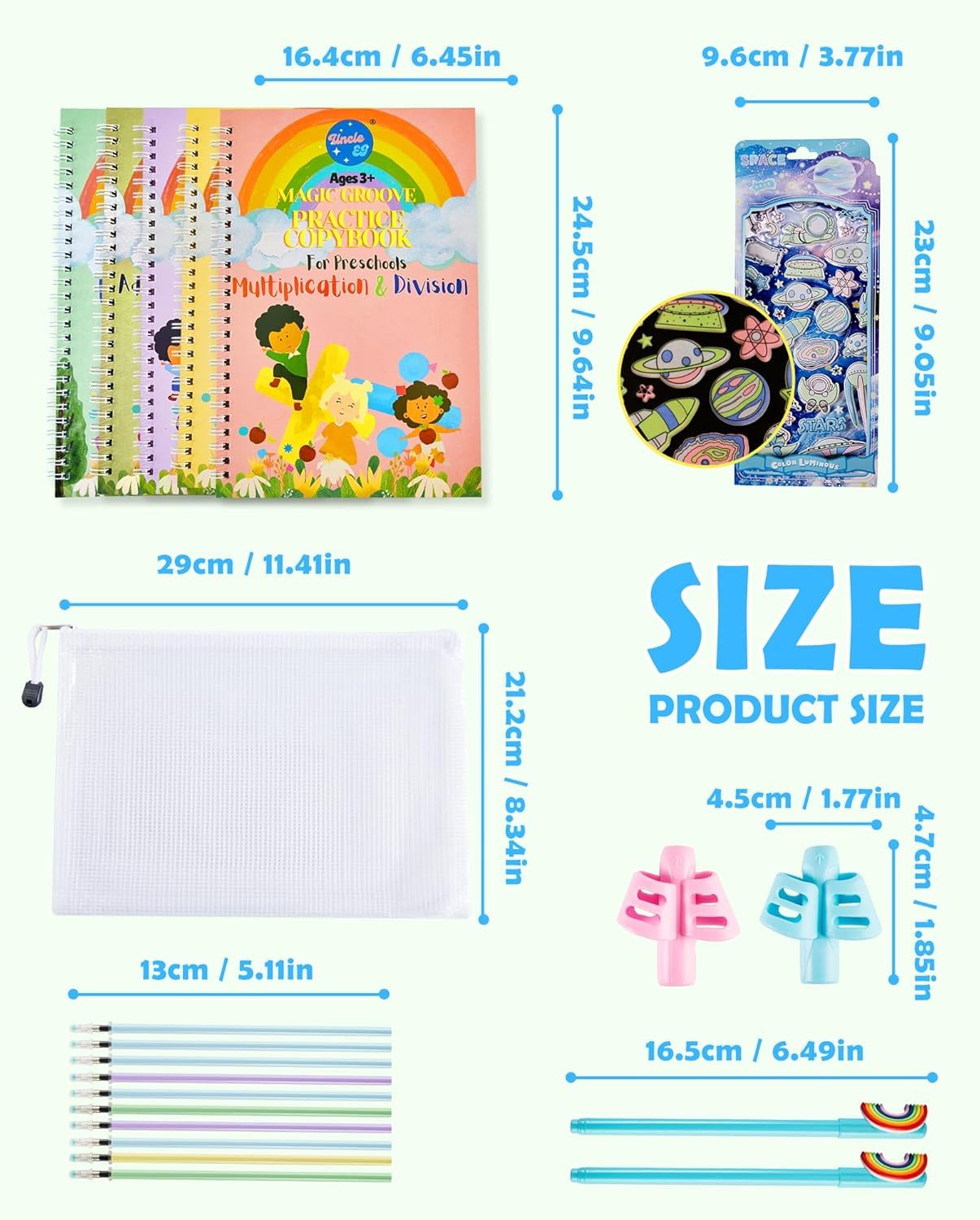 Magic Handwriting Practice Copybook, Large Grooved Handwriting Practice for Kids 3-8, Toddler Writing Practice Math Calligraphy, Letter Tracing for Kindergarten Preschool, 24x16cm