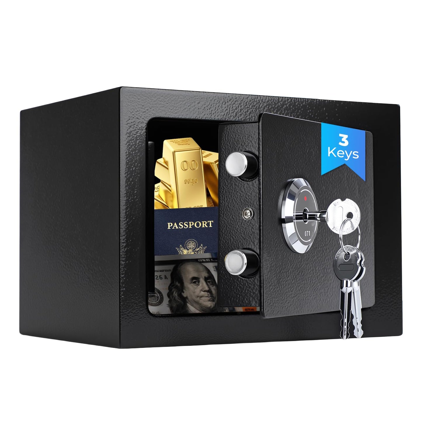 Small Safe Box for Home, Wall Safes 0.23 Cubic Feet, Heavy Duty Steel Safety Lock Box with 3 Keys for Money, Documents, Passort, Jewelry 9.06"x 6.69"x 6.69" Black
