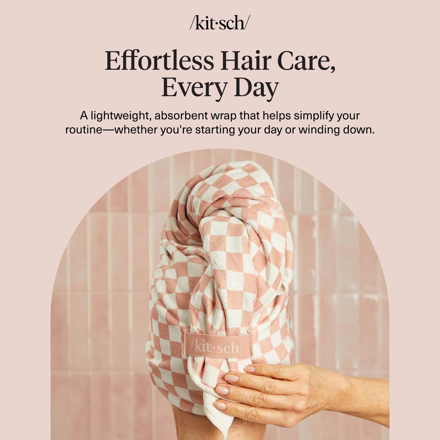 Kitsch XL Microfiber Hair Towel Wrap for Women – Ultra Absorbent Microfiber Towel for Wet, Curly, Long or Short Hair – Quick Dry, Anti-Frizz Hair Wrap – Terracotta Checkered, 40x24 inches
