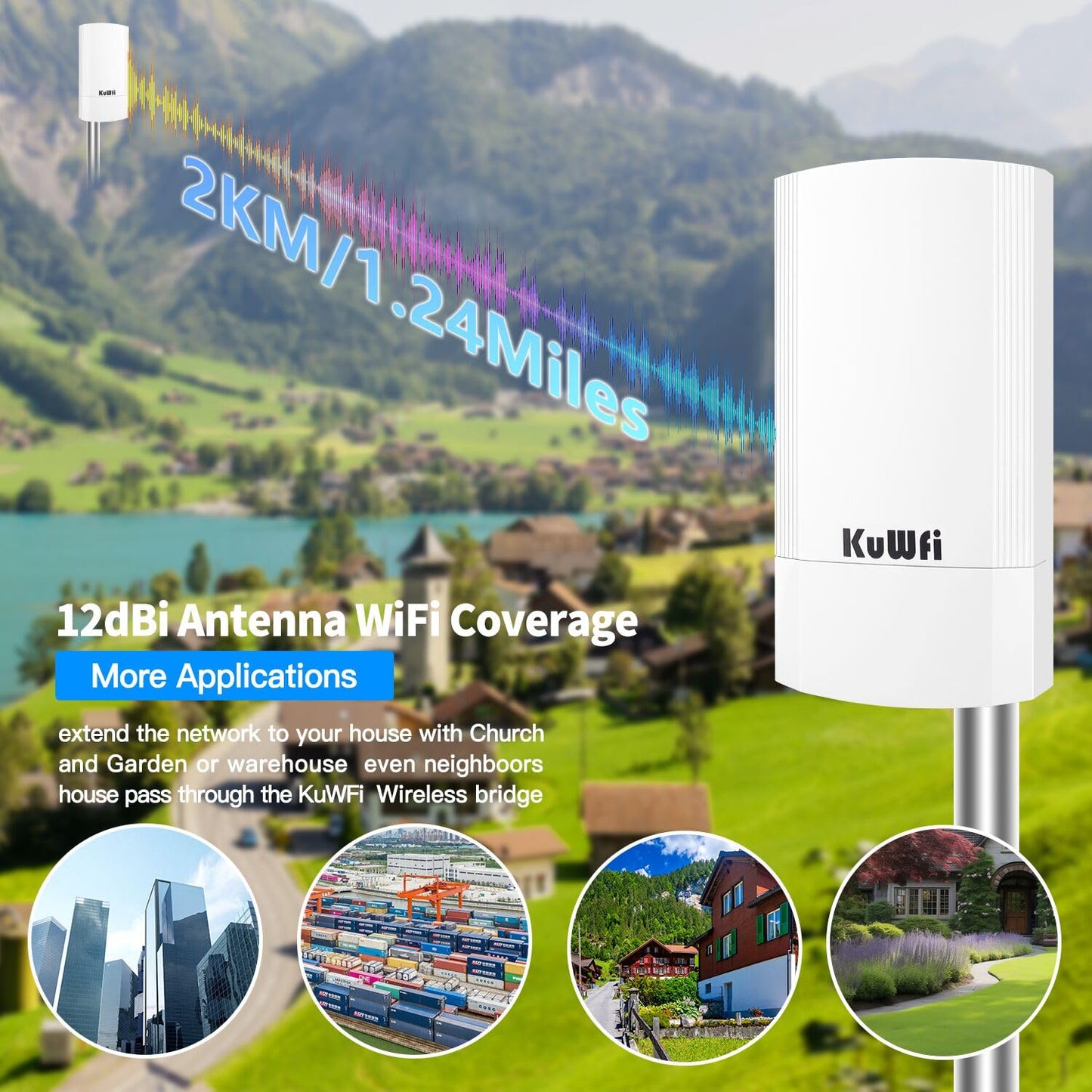 KuWFi 2-Pack Wireless Ethernet Bridge, 900Mbps Long Range WiFi Access Point 5.8G Outdoor AP CPE Kit IP65 Waterproof WiFi Bridge Point to Point Support PTP/PTMP(Pre-Program)