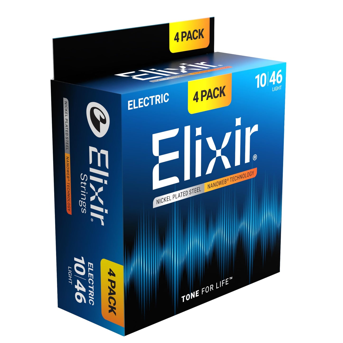 Elixir Strings, Electric Guitar Strings, Nickel Plated Steel with NANOWEB Technology, Longest-Lasting Bright Tone with Comfortable Feel, 4 Pack, Light 10-46