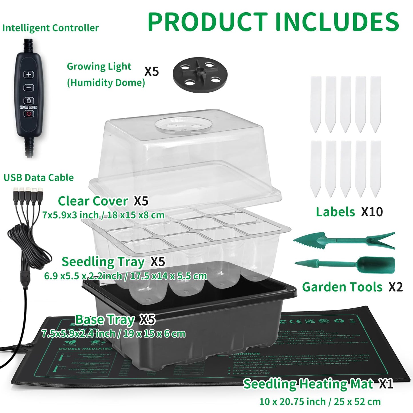 AUPETEK Seed Starter Tray with Grow Light and Heat Pad Seedling Starter Kit 60 Cell Trays Germination Station