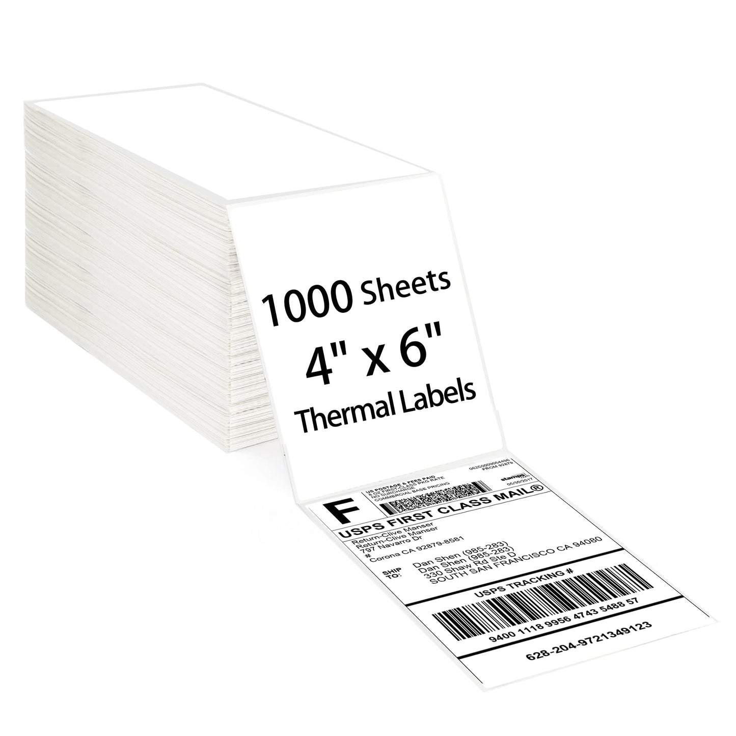 LotFancy 4x6 Direct Thermal Shipping Labels, 1000 Thermal Labels Fanfold with Perforated and Strong Adhesive, White Mailing Label Compatible with Zebra, Rollo Printer