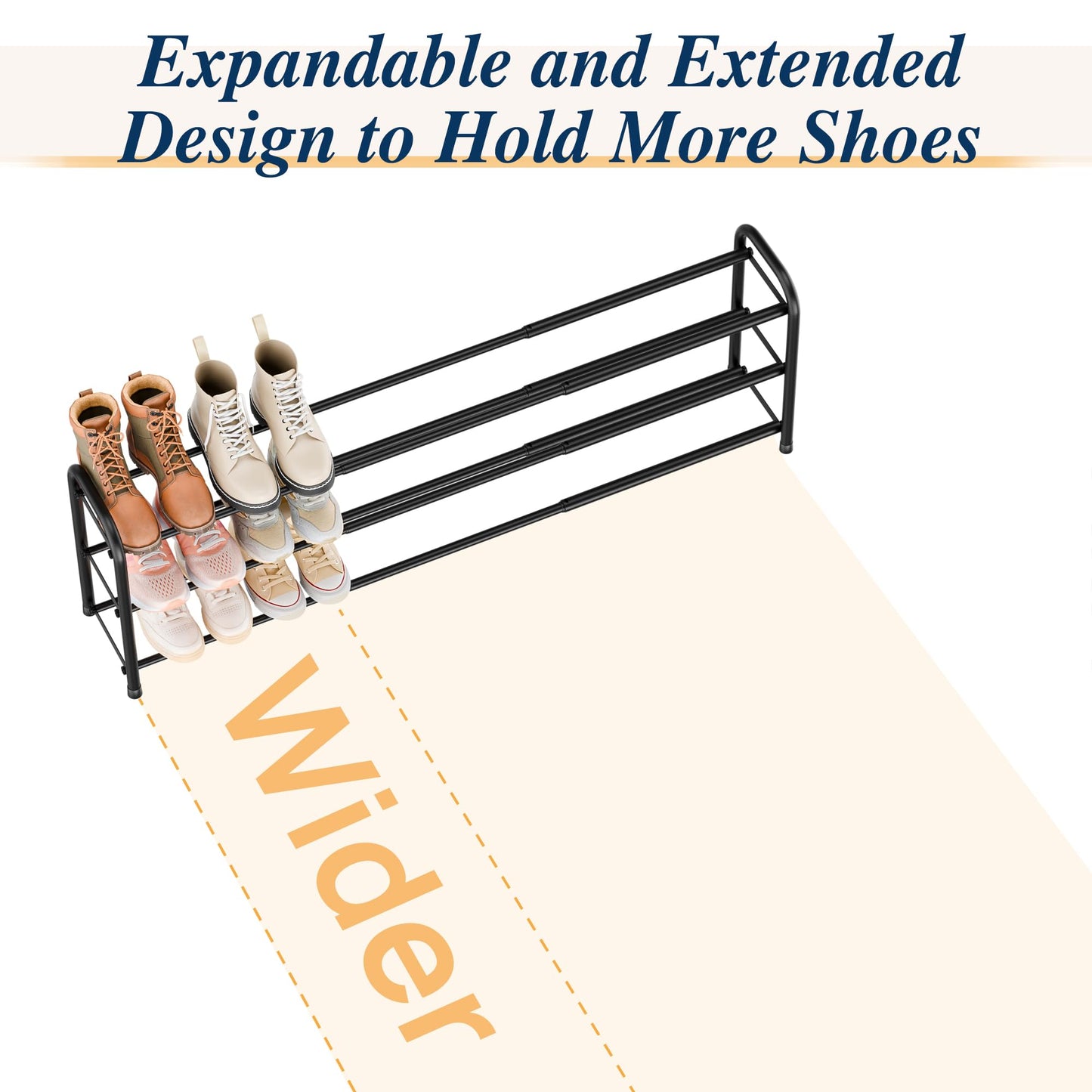 ENJOYBASICS Metal Shoe Racks for Closet, 3-Tier Adjustable Expandable Long Shoe Organizer Shelf, 45 to 118 cm,for 6-18 Pairs, Free Standing Rack Storage for Entryway