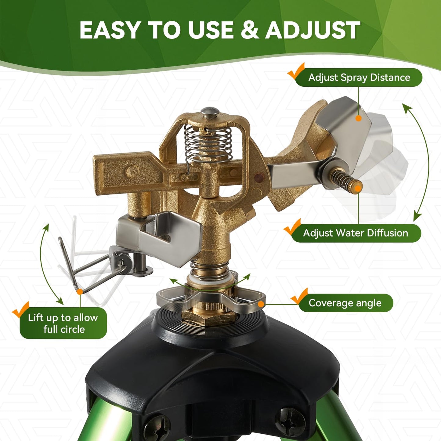 Tripod Sprinklers for Yard,Nalupatio Impact Sprinkler on Tripod Base,Heavy Duty Brass Sprinklers,270 Degree Large Area Irrigation,3/4 Inch Connector Sprinkler with Legs Flip Locks for Lawn/Yard,1 Pack