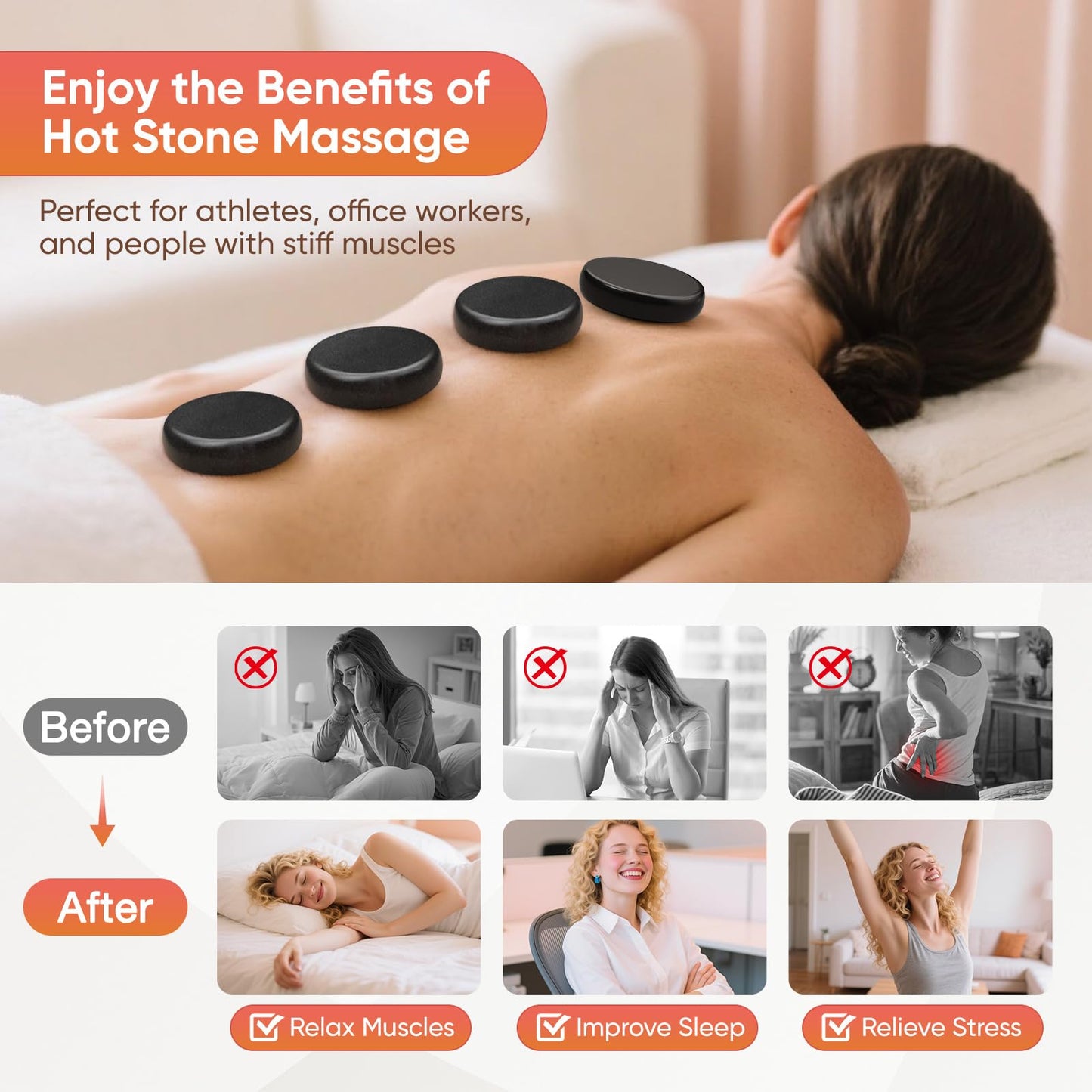 20PCS Hot Stones Massage Set, Hot Stones Massage Warmer Kit, Portable Massage Stones Basalt Hot Rocks Massage Stone for Professional or Home SPA, Therapy Relaxing, Healing, Pain Relief(Pink)