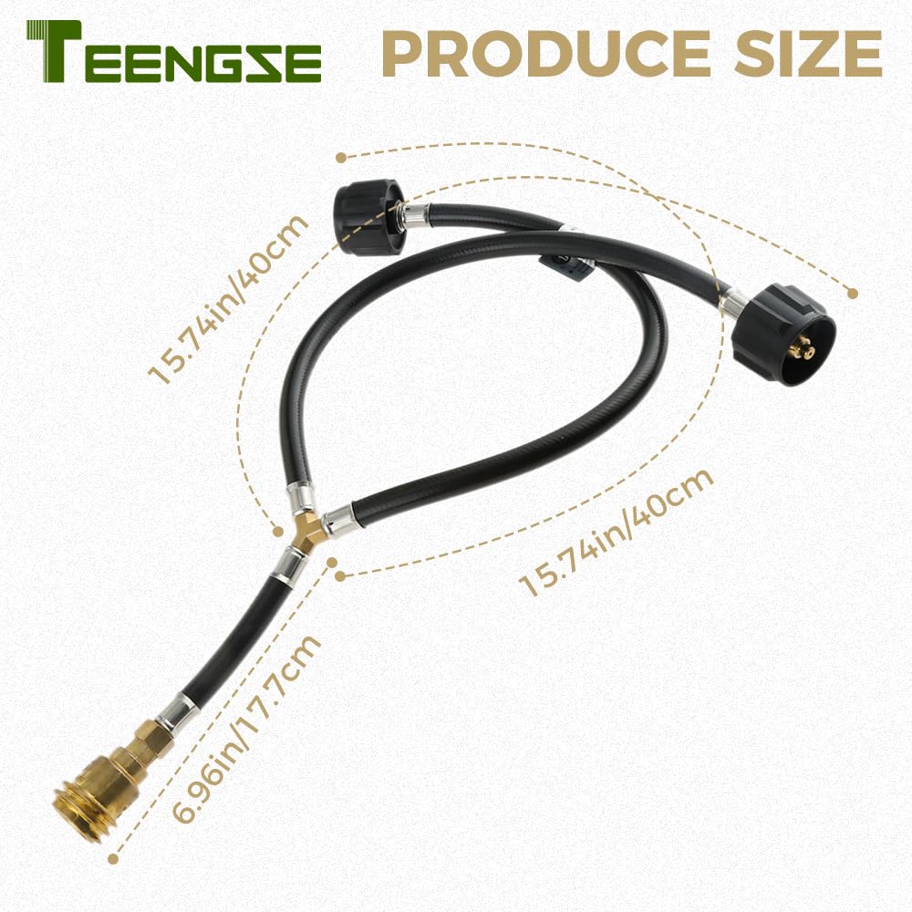 Teengse Y Shape Propane Splitter Hose Converter Adapter, QCC/POL Outlet and QCC Inlet, Propane Tank Regulator Valve for Heaters, Grills, Fire Pit, Gas Burner, Turkekey Fryer