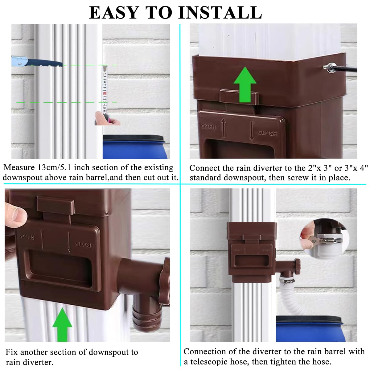MISDENK Rain Barrel Diverter Kit, Downspout Diverter Fits for 2x3 or 3x4 Inch Gutter Downspouts, Rainwater Collection System with Adjustable Valve and Filter - Brown