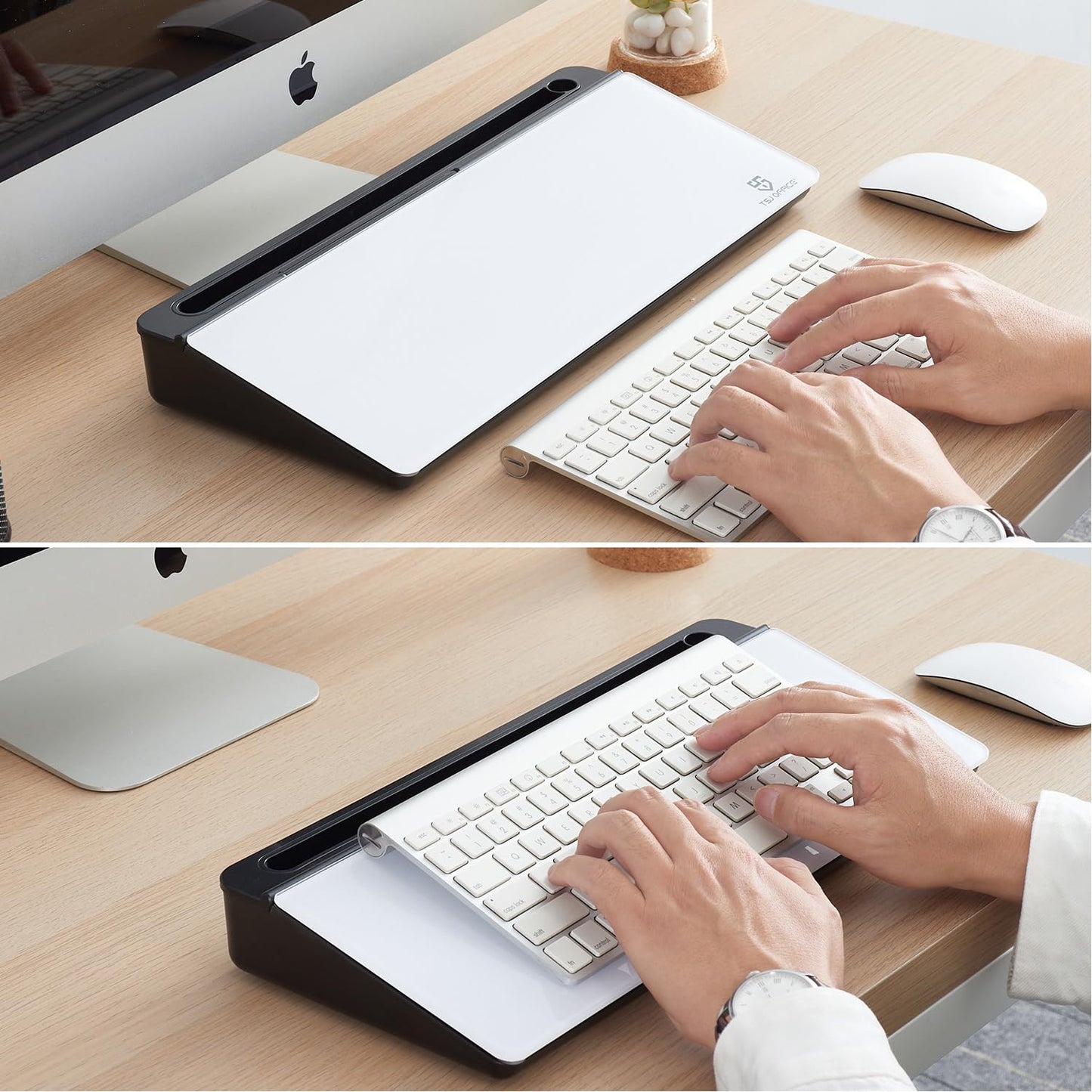TSJ OFFICE Small Desktop Whiteboard -Glass Dry Erase Board Computer Keyboard Stand White Board Surface Pad with Drawer, Desk Organizers with Accessories for Office, Home, School Supplies - Black