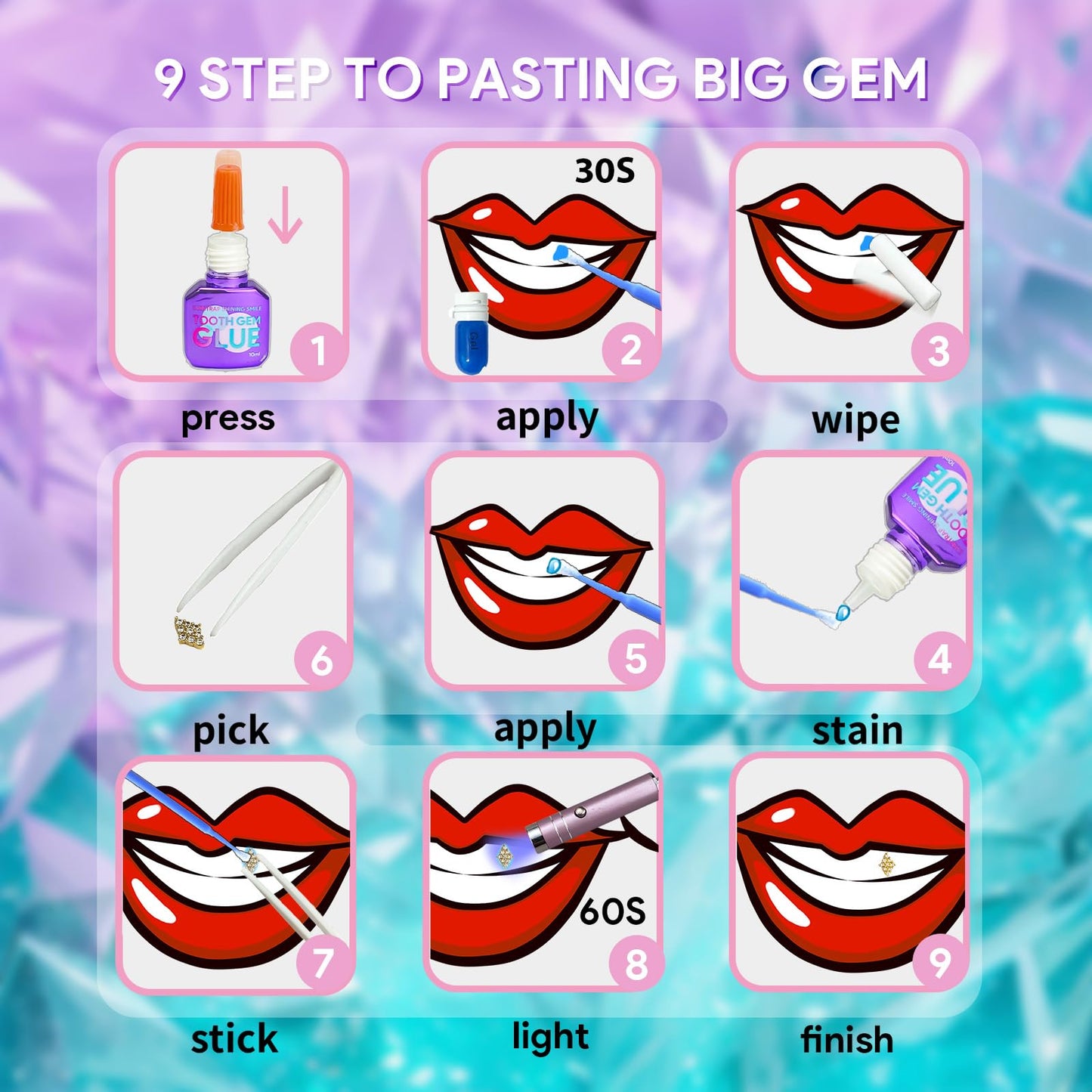 DIY Tooth Gem Kit - 200 Sparkling Crystals, Teeth Jewelry Starter kit, DIY Crystals Diamond Tooth Gems Kit for Teeth (200 PCS)