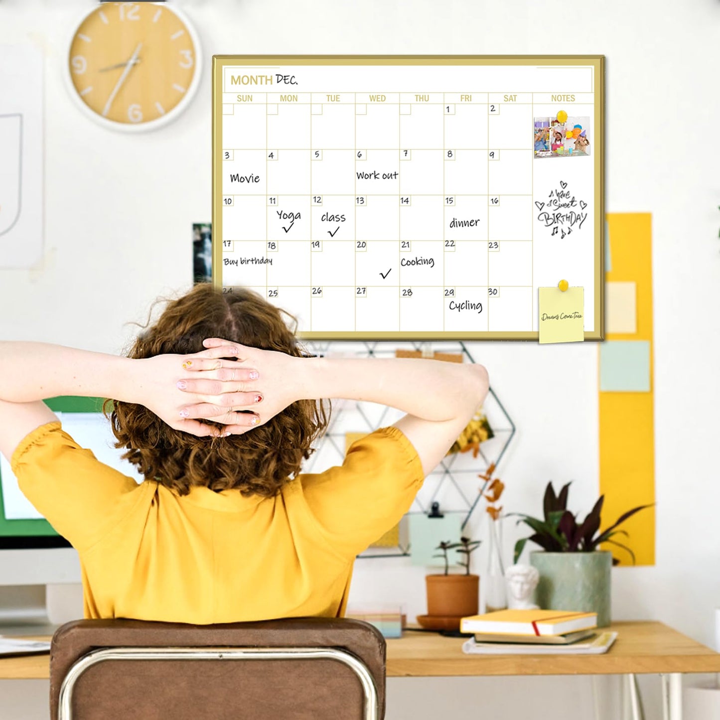Marribol Gold Dry Erase Calendar Whiteboard for wall-60x45cm,Portable Aluminum Frame,Magnetic Calendar White Board,Wall Planner Dry Erase Board for Office, Kitchen, School, Home-GG-4560