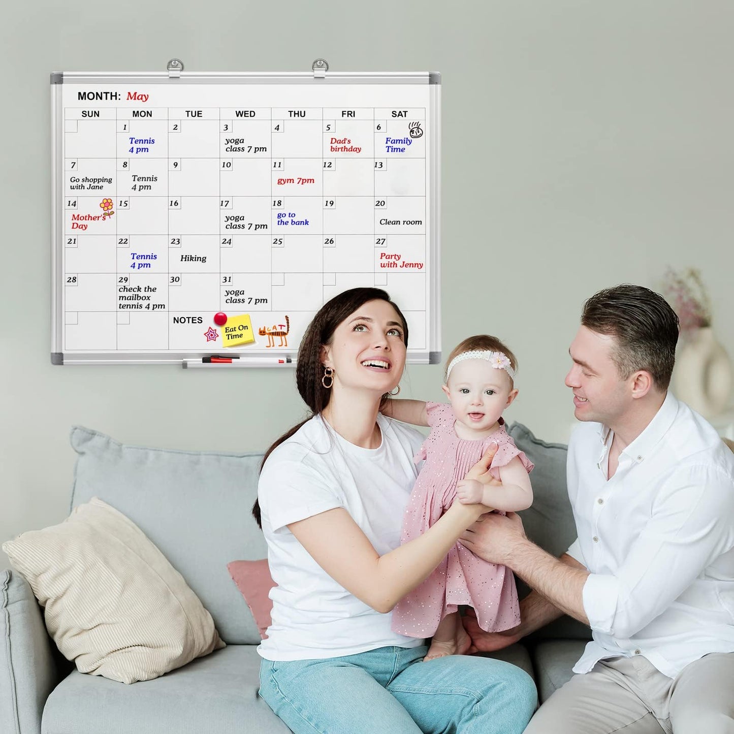 Comix Magnetic Dry Erase Calendar Whiteboard, 24 x 18 Inches Monthly Calendar Dry Erase Board for Wall, Aluminum Frame Planner White Board with Dry Erase Markers, Dry Erase Eraser, Magnets