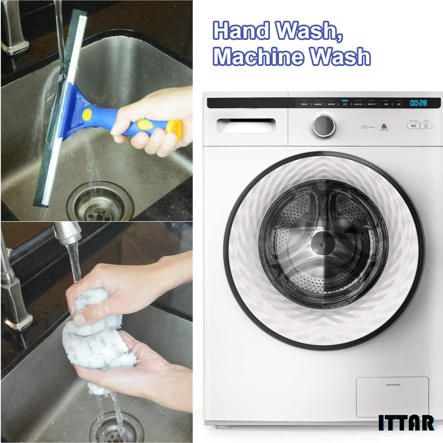 ITTAR Window Squeegee with 2 Sets Stainless Steel Pole, Squeegee Cleaning Tools with Microfiber Pads, 60"-72" Telescopic Window Washing Kit, Professional Squeegee Cleaner for Home Car Outside Glass