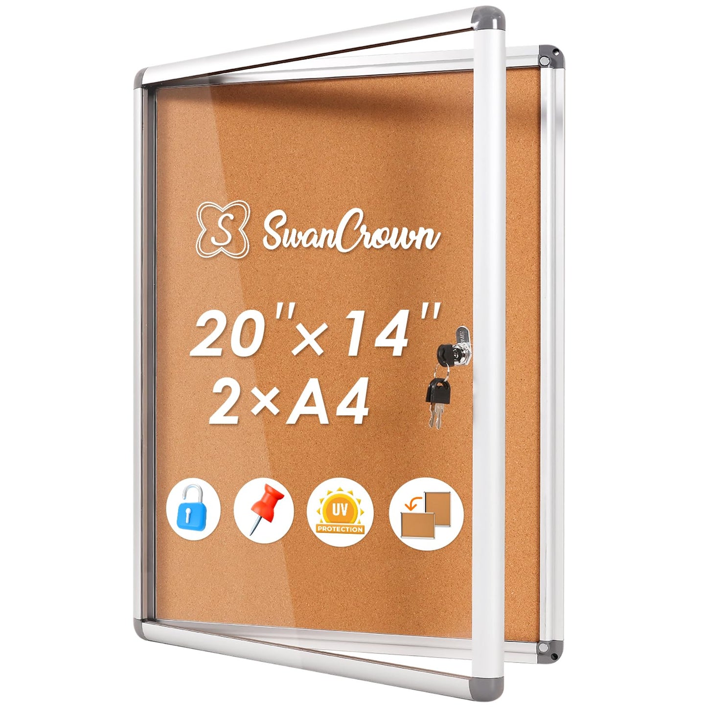 Swansea Enclosed Bulletin Board,Lockable Cork Noticeboard for School Office,Wall Display Case with Lock 20 inches x14 inches (2xA4)